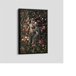 astronaut lover poster, nasa couples print, flowers and
