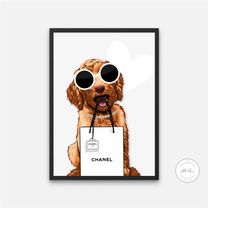 cute dog luxury fashion poster printable, fashion dog