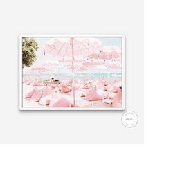 Pink Pastel Beach Photography INSTANT DOWNLOAD, beach umbrella,