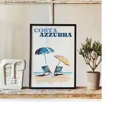 retro poster costa azzurra beach | costa azzurra,