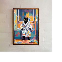 cat in a bathrobe poster: whimsical feline wall