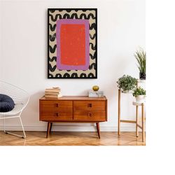 mid century abstract print, living room decor, colour
