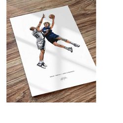 dirk nowitzki tim duncan basketball art illustrated print