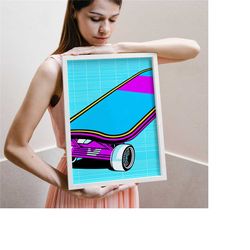 vaporwave skateboard poster - japanese neon lights -