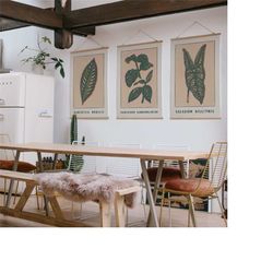 set of 3 floral posters - retro painting