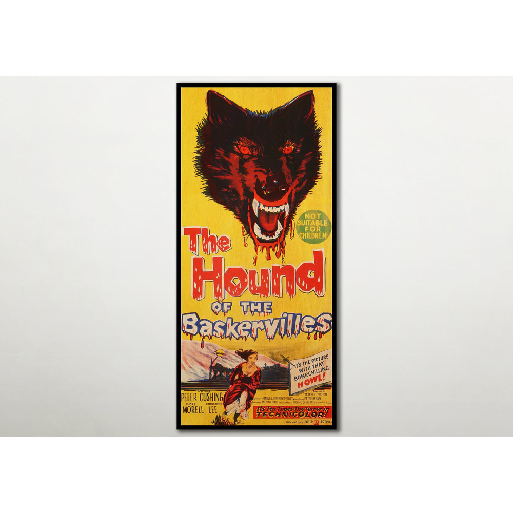 Large WOOD wall art The Hound Of The Baskervilles poster, Fanart cinema poster on WOOD for this Cushing movie lover, Extra large canvas art..jpg