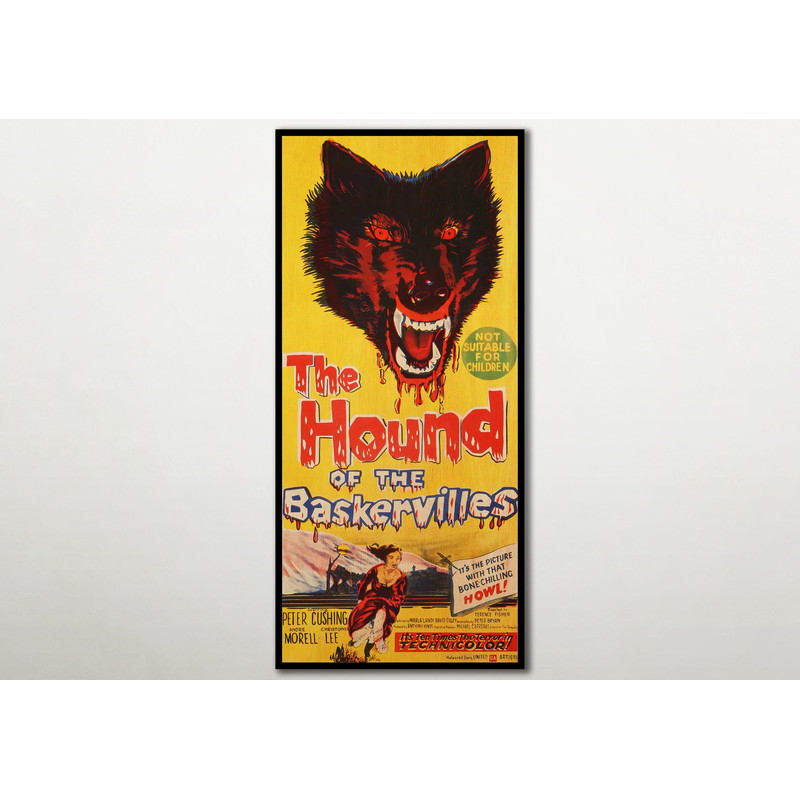 Large WOOD wall art The Hound Of The Baskervilles poster, Fanart cinema poster on WOOD for this Cushing movie lover, Extra large canvas art..jpg