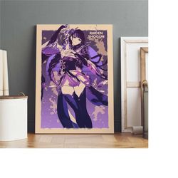 genshin impact poster, raiden shogun wall art, premium