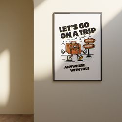 aesthetic decor, cute art posters, inspo wall print, minimalist cartoon, lets take a trip poster, retro art, wall art pr