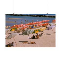 beach art, vintage beach art, vintage wall art, beach umbrella art, vintage posters, physical matte poster, large wall p