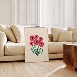 bouquet of flowers, floral art, red flower poster, floral decor, colorful print, girls bedroom, gift idea, inspirational