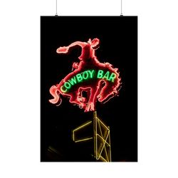 cowboy bar neon sign physical matte poster