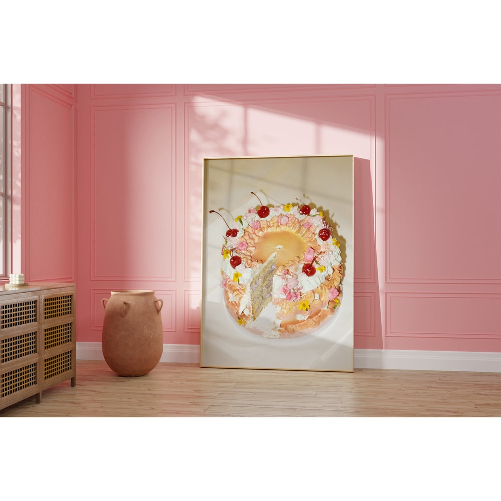 Cute Cake Art, Grainy Art Print,Retro Cake Poster,Mid-Century Photo Art, Pink Red Art, Cherry Cake Art, French Cake, Kitchen Art.jpg