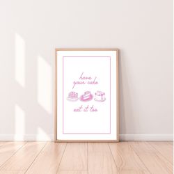 cute cake art,have your cake art,french cherry art poster,midcentury vintage, pink art, cherry cake art, french cake, ki
