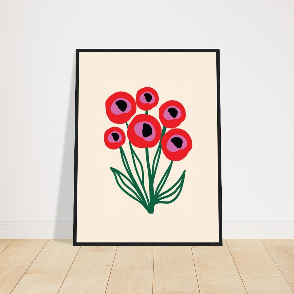 Flower Print, Minimalist Art, Flower Art Framed, Preppy Room Decor, Red Poster Framed, Cute Poster Framed, Trendy Art Print, Flower Art.jpg