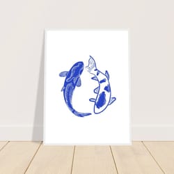 framed poster, blue fish art, contemporary art, home wall decor, funny quote poster, apartment wall decor, framed kitche