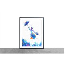 mary poppins watercolour effect wall art print personalised