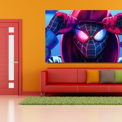 spiderman poster print, miles morales poster print, spiderman wall art, spiderman canvas wall art, superhero fan decor,