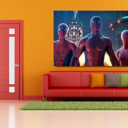 spiderman wall art, spiderman poster print, marvel superhero canvas, all spiderman canvas print, superhero fan decor, r