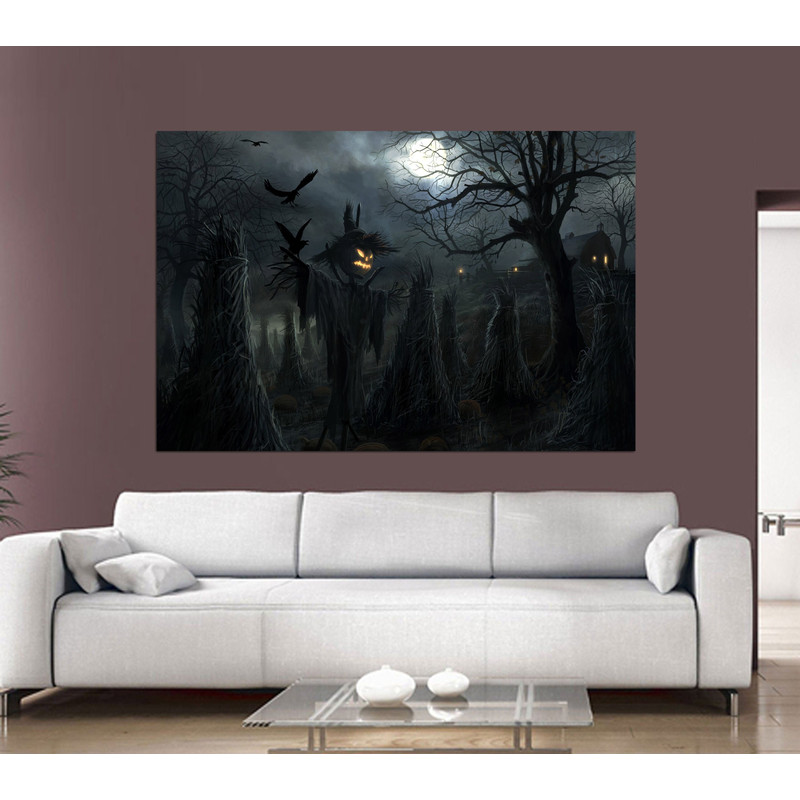 Spirit Halloween, Full Moon Night Wall Art, Scarecrow Canvas, Halloween Poster, Dark Moonlight Poster, 2022 Halloween Gifts, Halloween Print.jpg