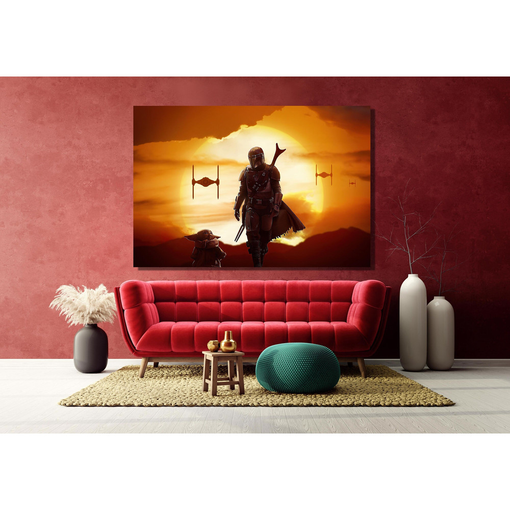 Star Wars Poster, Mandalorian Wall Art, Mandalorian Poster Print, Mandalorian Canvas, Star Wars Artwork, Baby Yoda Art Print, Sci-fi Decor.jpg