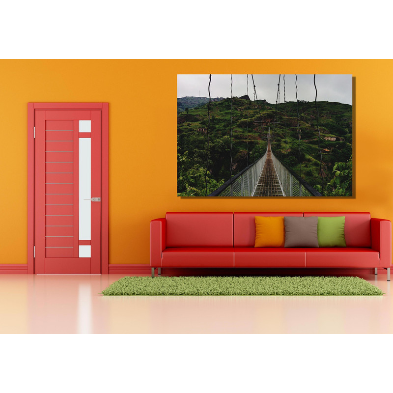 Suspension Rope Bridge in the Foggy Forest Canvas Painting,Foggy Forest Home Decor,Gift For Her ,Nature Wall Art,Forest Print,Landscape Art.jpg