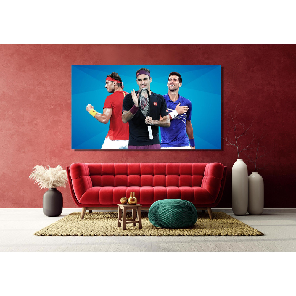 Tennis Legends Federer and Nadal and Djokovic Poster, Tennis Legends Canvas, Djokovic Roger Federer and Rafael Nadal Canvas, Tennis Fan Gift 1.jpg