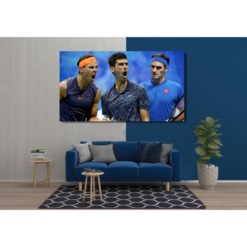 Tennis Legends Federer and Nadal and Djokovic Poster, Tennis Legends Canvas, Djokovic Roger Federer and Rafael Nadal Canvas, Tennis Fan Gift.jpg
