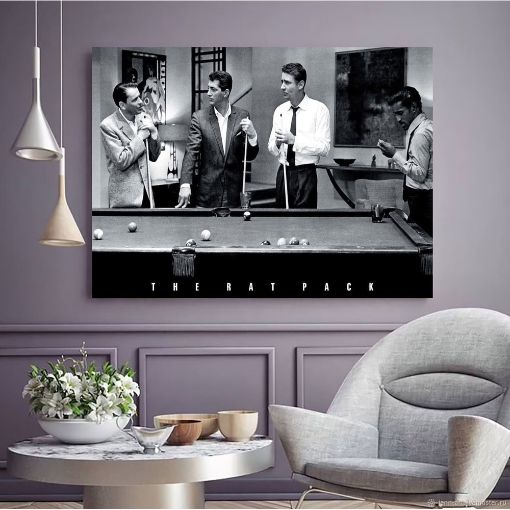 The Rat Pack Canvas Art, Frank Sinatra, Dean Martin, Sammy Davis Jr., and Peter Lawford Playing Pool Poster, The Rat Pack Painting Print Art.jpg