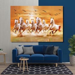 white horse poster print, 7 white horses poster print, horse poster, white horse canvas, horses running poster, horses r