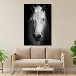 white horse poster, white horse canvas, horse head canvas poster print wall art, animan poster, animal print, horse prin