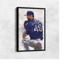 jacob degrom poster, texas rangers, canvas print, framed