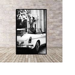 high heels in classic car poster or canvas