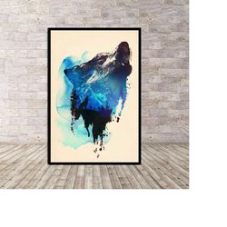wolf howling blue robert farkas poster or canvas