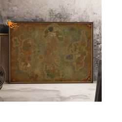 world of warcraft map retro poster, kraft paper