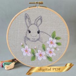 Rabbit nand embroidery DIY, Easter bunny pattern, Easy embroidery digital pattern