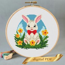 Easter pattern pdf cross stitch, Easy embroidery bunny DIY, small pattern rabbit
