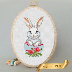 Easter bunny pattern pdf cross stitch, Easy embroidery bunny DIY, small pattern rabbit