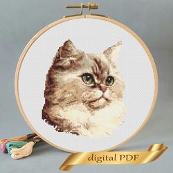 Cat pattern pdf cross stitch, pets easy embroidery DIY