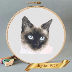 Thai cat pattern pdf cross stitch, pets easy embroidery DIY, art 18