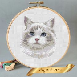 Cat pattern pdf cross stitch, pets easy embroidery DIY, art 19