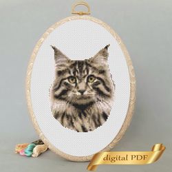 norwegian forest cat pattern pdf cross stitch, pets easy embroidery diy, art 22