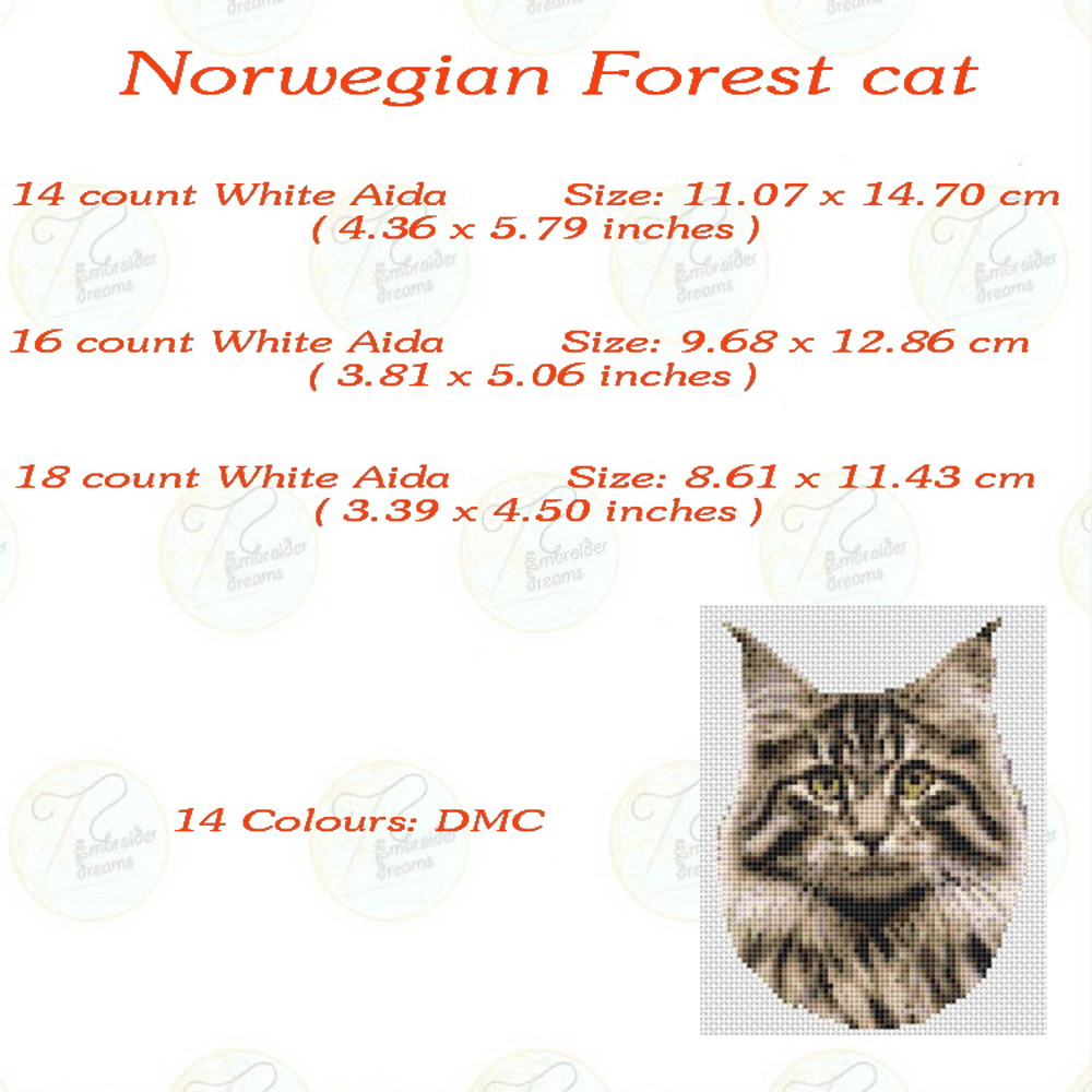 Norwegian Forest Cat Pattern Pdf Cross Stitch Pets Easy Embroidery DIY Art 22 1