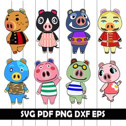 pigs svg pack, get animal crossing svg, pig villagers svg, animal crossing vector, animal crossing clipart, pig village