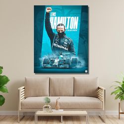 lewis hamilton poster print, lewis hamilton print art, lewis hamilton canvas, racing champion art, sports collectibles,
