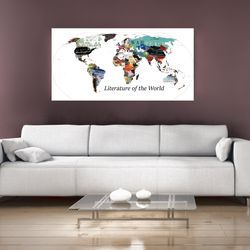 literature of the world map poster,literature map canvas wall art,literature map print,literature, school for gift,book