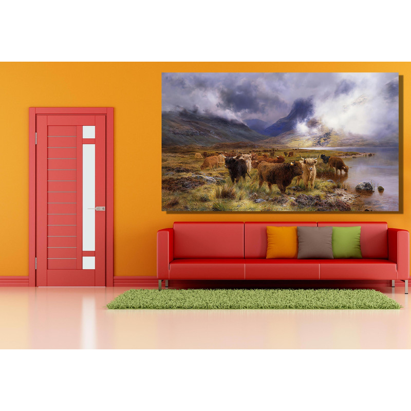 Louis Bosworth Hurt Painting, Louis Bosworth Hurt, Morning Mists Art Prints, Louis Bosworth Hurt Print Poster, Highland Cattle Grazing Print.jpg