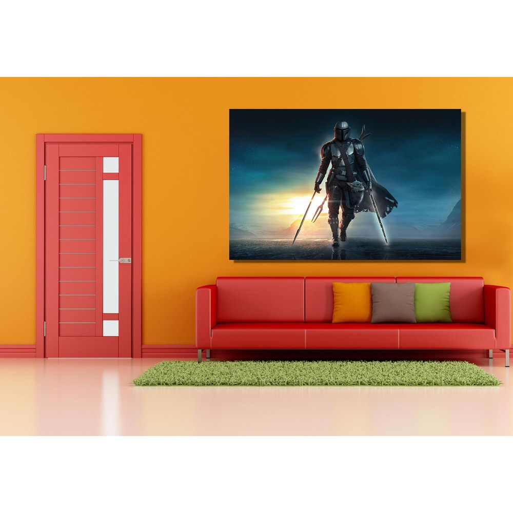 Mandalorian Poster Print, Mandalorian Canvas, Star Wars Artwork, Baby Yoda Art Print, Mandalorian Wall Art, Star Wars Poster, Sci-fi Decor.jpg