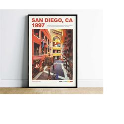 san diego wall art, california travel poster, retro