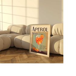 retro cocktail, aperol spritz, illustration, wall art, poster,